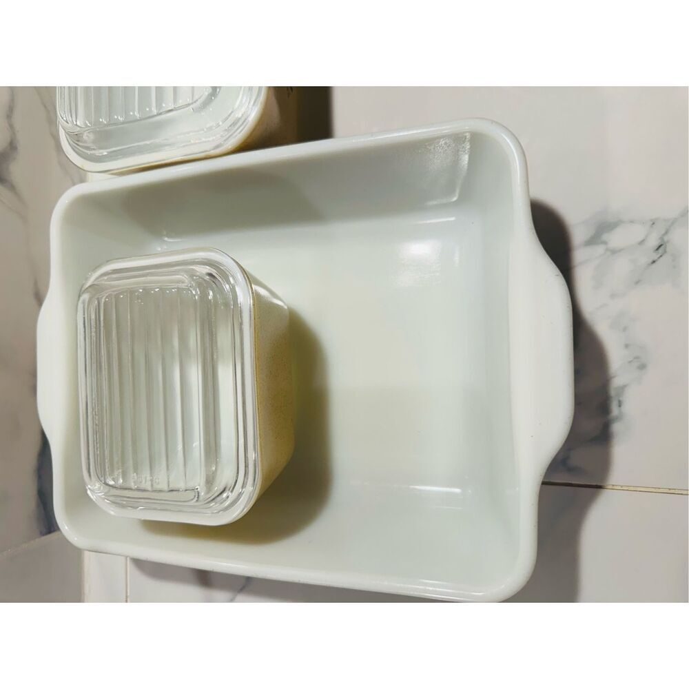 1960 Pyrex “HOMESTEAD" 500- 48 Refrigerator Dish Set 5 Ribbed Lids Box Including - Picture 7 of 9